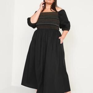 NWT Black Puff Sleeve Smocked Embroidered Maxi Dress Plus Sz XXL Cottagecore
